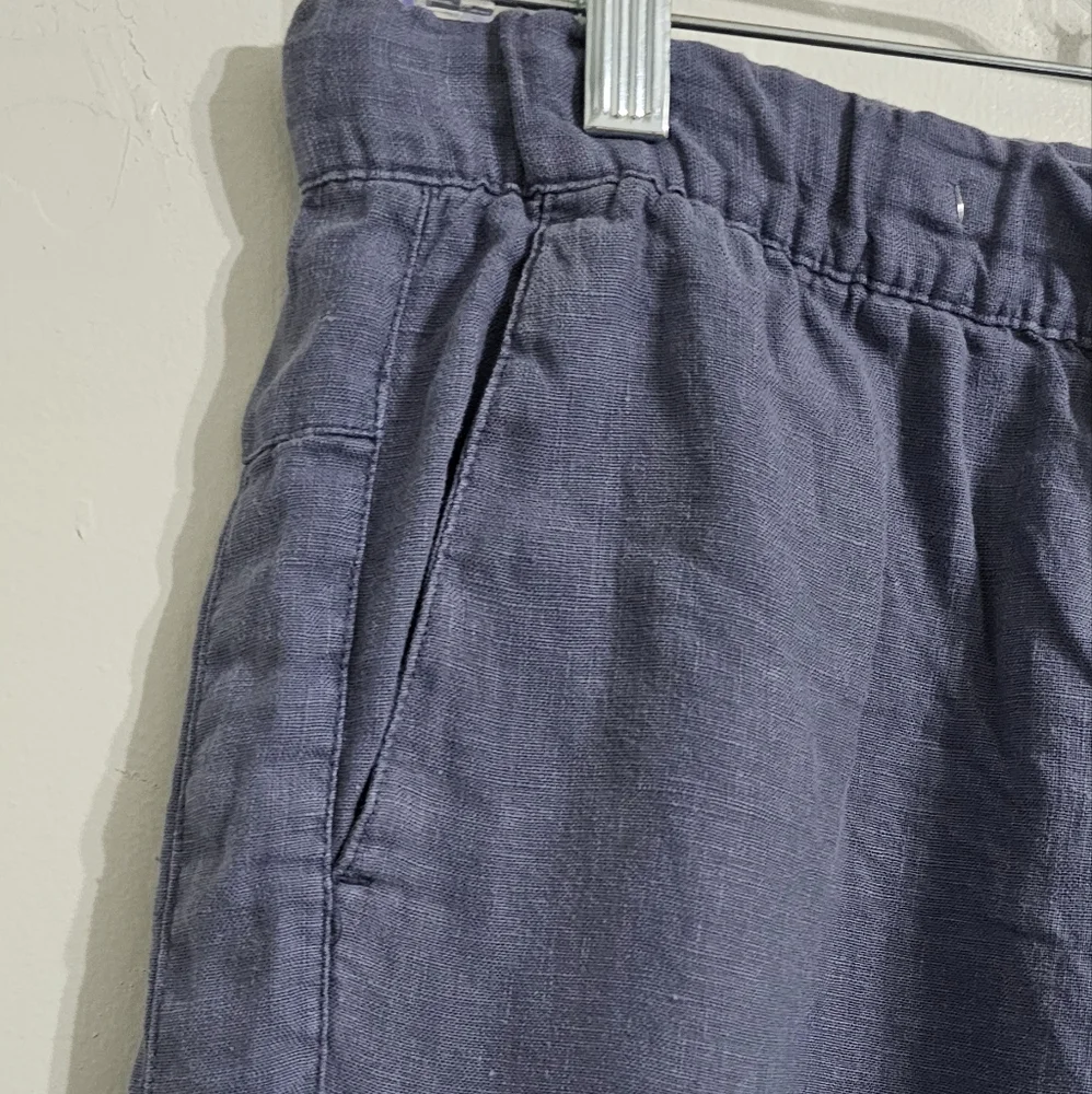 Pure Jill Garment Dyed Linen Crop Pants Women Medium Blue Minimalist‎
